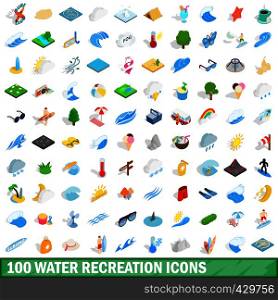 100 water recreation icons set in isometric 3d style for any design vector illustration. 100 water recreation icons set, isometric 3d style
