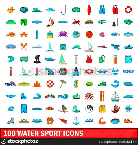100 water sport icons set in cartoon style for any design vector illustration. 100 water sport icons set, cartoon style