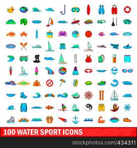 100 water sport icons set in cartoon style for any design vector illustration. 100 water sport icons set, cartoon style
