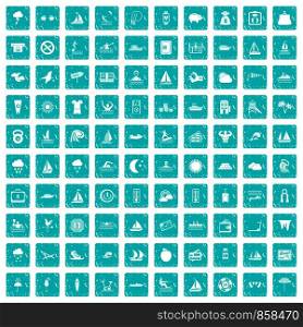 100 water sport icons set in grunge style blue color isolated on white background vector illustration. 100 water sport icons set grunge blue
