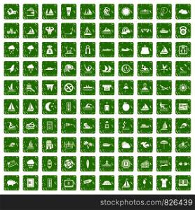 100 water sport icons set in grunge style green color isolated on white background vector illustration. 100 water sport icons set grunge green