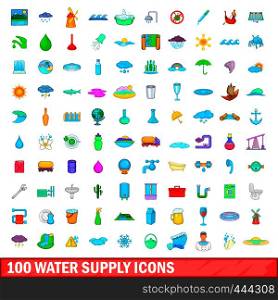 100 water supply icons set in cartoon style for any design vector illustration. 100 water supply icons set, cartoon style