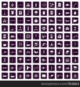 100 water supply icons set in grunge style purple color isolated on white background vector illustration. 100 water supply icons set grunge purple