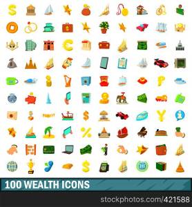 100 wealth icons set in cartoon style for any design vector illustration. 100 wealth icons set, cartoon style