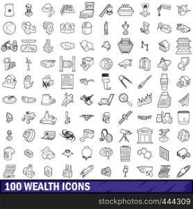 100 wealth icons set in outline style for any design vector illustration. 100 wealth icons set, outline style