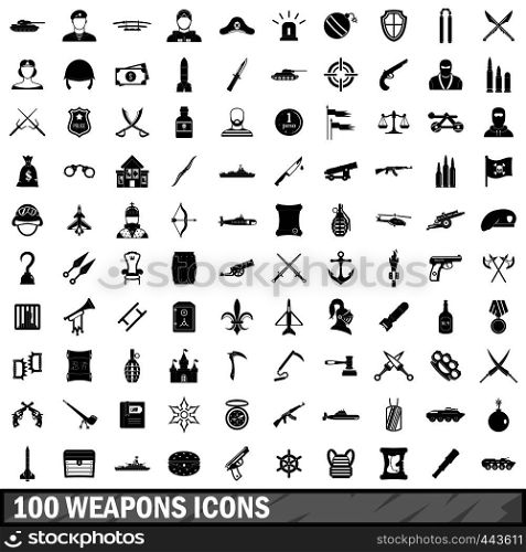 100 weapons icons set in simple style for any design vector illustration. 100 weapons icons set, simple style