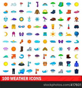 100 weather icons set in cartoon style for any design vector illustration. 100 weather icons set, cartoon style