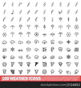 100 weather icons set. Outline illustration of 100 weather icons vector set isolated on white background. 100 weather icons set, outline style