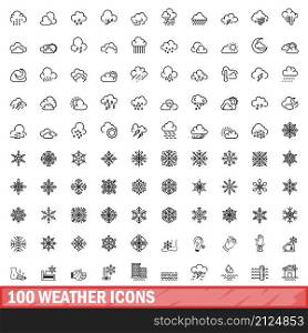 100 weather icons set. Outline illustration of 100 weather icons vector set isolated on white background. 100 weather icons set, outline style
