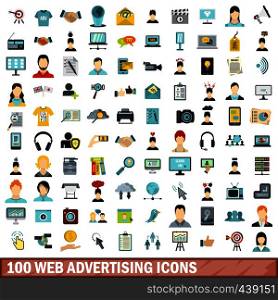 100 web advertising icons set in flat style for any design vector illustration. 100 web advertising icons set, flat style
