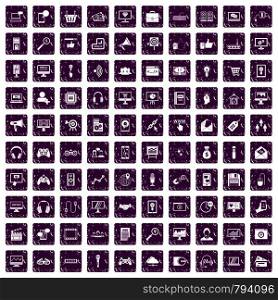 100 web and mobile icons set in grunge style purple color isolated on white background vector illustration. 100 web and mobile icons set grunge purple
