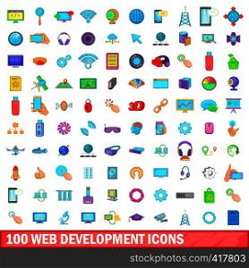 100 web development icons set in cartoon style for any design vector illustration. 100 web development icons set, cartoon style