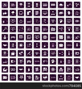 100 web development icons set in grunge style purple color isolated on white background vector illustration. 100 web development icons set grunge purple