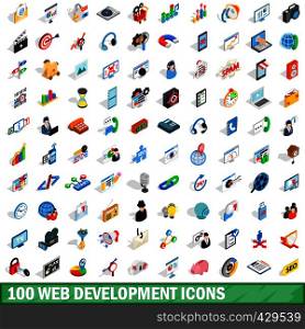 100 web development icons set in isometric 3d style for any design vector illustration. 100 web development icons set, isometric 3d style