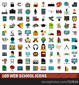 100 web school icons set in flat style for any design vector illustration. 100 web school icons set, flat style