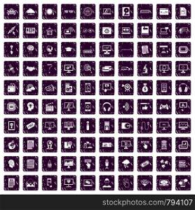100 website icons set in grunge style purple color isolated on white background vector illustration. 100 website icons set grunge purple