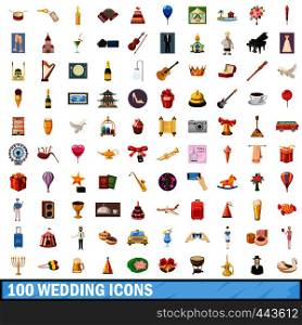 100 wedding icons set in cartoon style for any design vector illustration. 100 wedding icons set, cartoon style