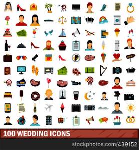 100 wedding icons set in flat style for any design vector illustration. 100 wedding icons set, flat style