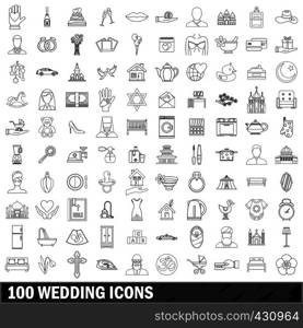 100 wedding icons set in outline style for any design vector illustration. 100 wedding icons set, outline style