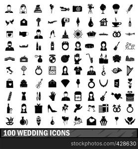 100 wedding icons set in simple style for any design vector illustration. 100 wedding icons set, simple style