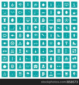 100 well person icons set in grunge style blue color isolated on white background vector illustration. 100 well person icons set grunge blue