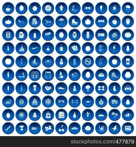 100 wellness icons set in blue circle isolated on white vector illustration. 100 wellness icons set blue