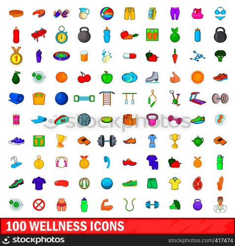100 wellness icons set in cartoon style for any design vector illustration. 100 wellness icons set, cartoon style