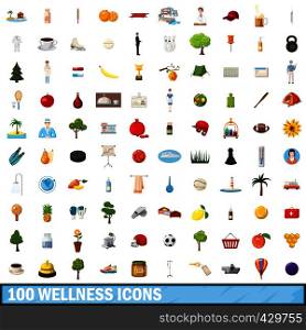 100 wellness icons set in cartoon style for any design vector illustration. 100 wellness icons set, cartoon style