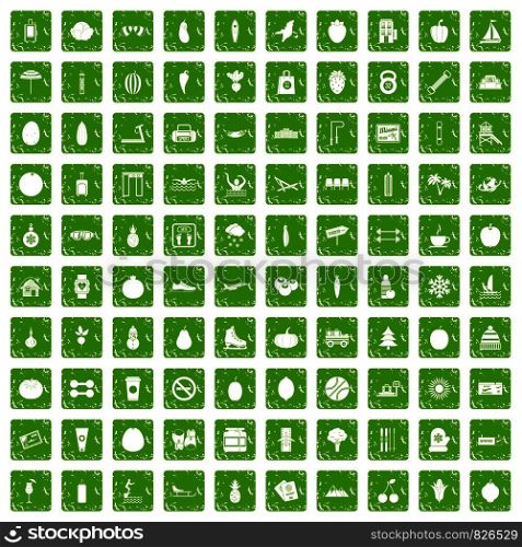 100 wellness icons set in grunge style green color isolated on white background vector illustration. 100 wellness icons set grunge green
