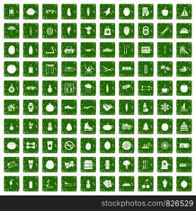 100 wellness icons set in grunge style green color isolated on white background vector illustration. 100 wellness icons set grunge green