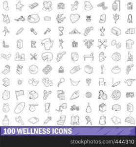 100 wellness icons set in outline style for any design vector illustration. 100 wellness icons set, outline style
