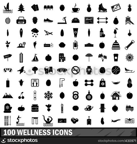 100 wellness icons set in simple style for any design vector illustration. 100 wellness icons set, simple style