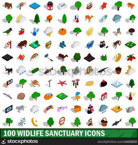 100 widlife sanctuary icons set in isometric 3d style for any design vector illustration. 100 widlife sanctuary icons set, isometric style