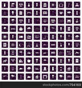 100 windmills icons set in grunge style purple color isolated on white background vector illustration. 100 windmills icons set grunge purple