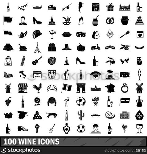 100 wine icons set in simple style for any design vector illustration. 100 wine icons set, simple style