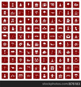 100 winter holidays icons set in grunge style red color isolated on white background vector illustration. 100 winter holidays icons set grunge red