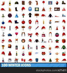 100 winter icons set in cartoon style for any design vector illustration. 100 winter icons set, cartoon style