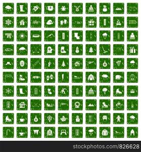 100 winter icons set in grunge style green color isolated on white background vector illustration. 100 winter icons set grunge green