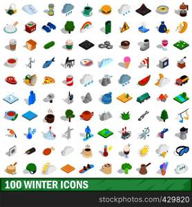 100 winter icons set in isometric 3d style for any design vector illustration. 100 winter icons set, isometric 3d style