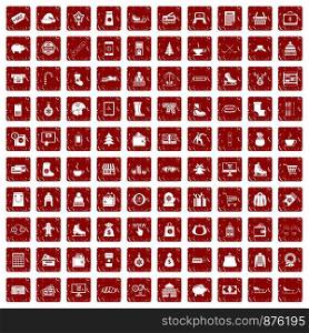 100 winter shopping icons set in grunge style red color isolated on white background vector illustration. 100 winter shopping icons set grunge red