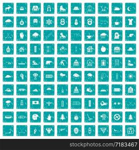 100 winter sport icons set in grunge style blue color isolated on white background vector illustration. 100 winter sport icons set grunge blue