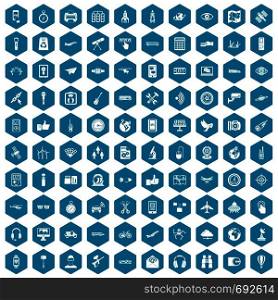 100 wireless technology icons set in sapphirine hexagon isolated vector illustration. 100 wireless technology icons sapphirine violet