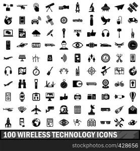 100 wireless technology icons set in simple style for any design vector illustration. 100 wireless technology icons set, simple style