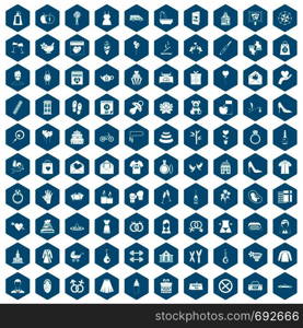 100 woman happy icons set in sapphirine hexagon isolated vector illustration. 100 woman happy icons sapphirine violet