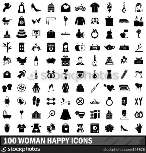 100 woman happy icons set in simple style for any design vector illustration. 100 woman happy icons set, simple style