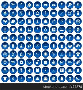 100 woman icons set in blue circle isolated on white vector illustration. 100 woman icons set blue