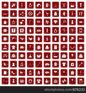 100 woman icons set in grunge style red color isolated on white background vector illustration. 100 woman icons set grunge red