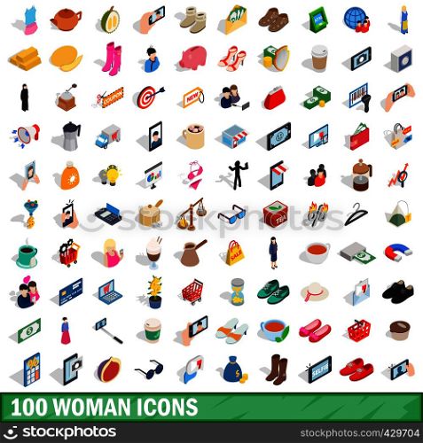 100 woman icons set in isometric 3d style for any design vector illustration. 100 woman icons set, isometric 3d style