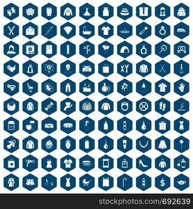 100 woman icons set in sapphirine hexagon isolated vector illustration. 100 woman icons sapphirine violet