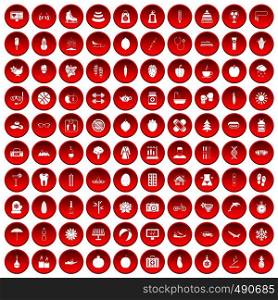 100 women health icons set in red circle isolated on white vector illustration. 100 women health icons set red